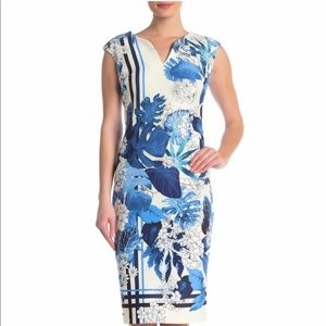 ECI Floral Cap Sleeve Scuba Sheath Dress